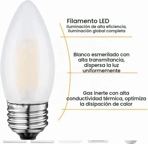 Vista 4 de Bombillas de candelabro E26, bombillas de araña esmeriladas, equivalentes a 25 vatios, 2700 K, blanco cálido, punta de torpedo B11, regulable