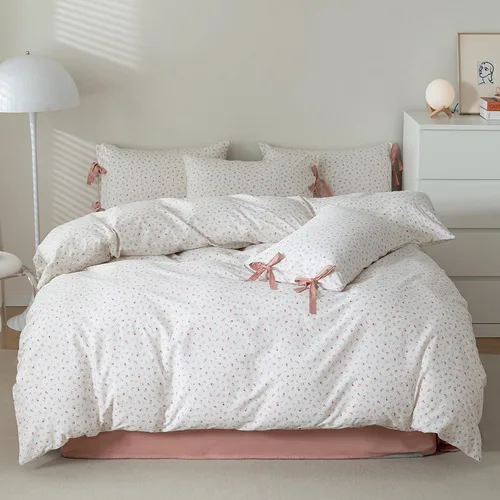 Vista 62 de Juego de funda de edredón blanca con estampado floral azul, juego de ropa de cama de algodón suave estilo bohemio, juego de ropa de cama estética