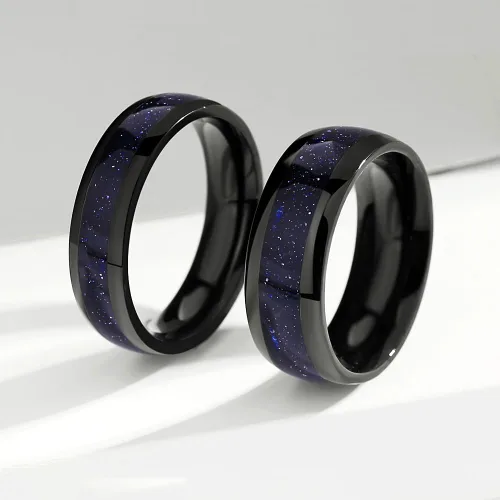 Vista 3 de Anillos de promesa personalizados para parejas, anillos a juego con piedra arenisca azul vid y negro para parejas, juego de anillos de compromiso