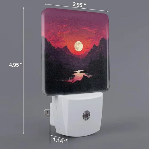 Vista 2 de Paquete de 2 luces LED de noche enchufables rojas al atardecer, luces nocturnas enchufables a la pared, lámpara de noche moderna con sensor de luz