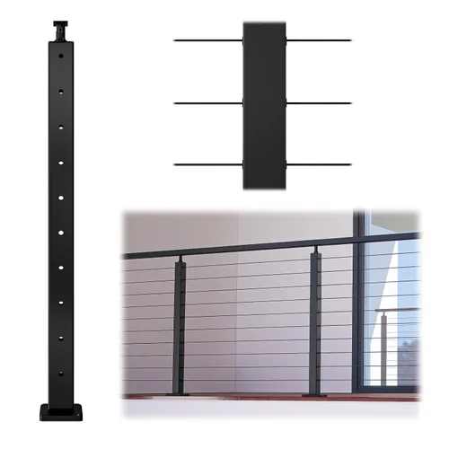 Vista 14 de Muzata Paquete de 4 postes de barandilla de cable negro de 36 pulgadas, 36 x 2 x 2 pulgadas, montaje en superficie perforada de nivel T304, kit