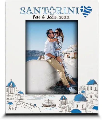 Vista 10 de ELLA BUSTA - Marco de fotos Grecia para boda, compromiso, luna de miel, vacaciones en Grecia, símbolos de diseño con estampado UV (vertical de 5 x 7)