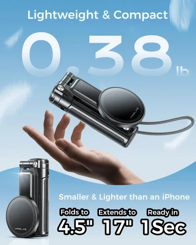 Vista 2 de Trípode magnético para teléfono de 17 pulgadas y palo selfie para iPhone Android, trípode de viaje de 4.5 pulgadas con control remoto inalámbrico