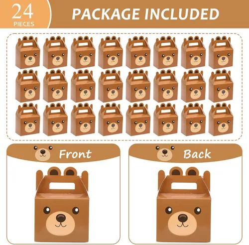 Vista 7 de 12 cajas de golosinas de oso para fiestas, suministros de oso para baby shower, cajas de regalo para niños y niñas, tema de oso marrón, decoración