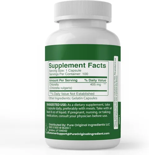 Vista 2 de Pure Original Ingredients Chlorella, (100 cápsulas) siempre pura, sin aditivos ni rellenos, verificado por laboratorio