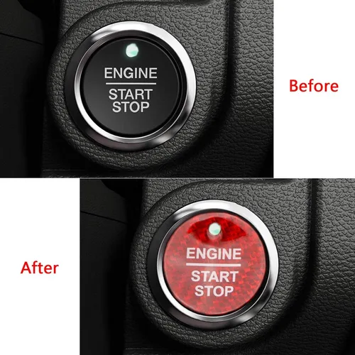 Vista 5 de Xotic Tech - Cubierta de botón de arranque de motor sin llave, de fibra de carbono, color rojo, adhesivo para botón de encendido compatible con Ford