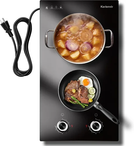 Vista 9 de Placa de cocina eléctrica de 2 quemadores, enchufe de estufa eléctrica de 110 V, placa de cocina eléctrica de 2000 W con controles de perilla