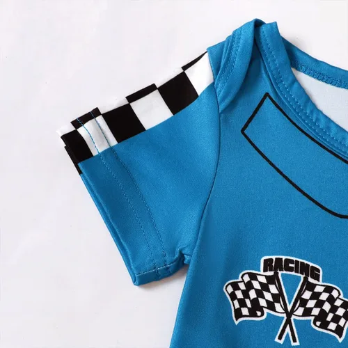 Vista 5 de Traje de primer cumpleaños para bebé niño, ropa de cumpleaños de un año, mameluco de conductor de coche de carrera para primer cumpleaños