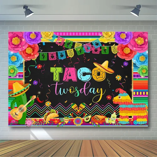 Vista 4 de Avezano Telón de fondo de cumpleaños de dos días de Taco para fiesta mexicana, decoración de fiesta de segundo cumpleaños, fondo de fotografía