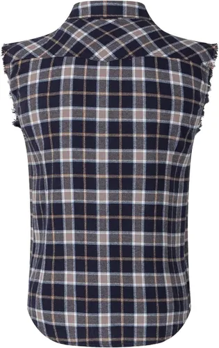 Vista 2 de Camisa casual de franela a cuadros para hombre, sin mangas, con bolsillo