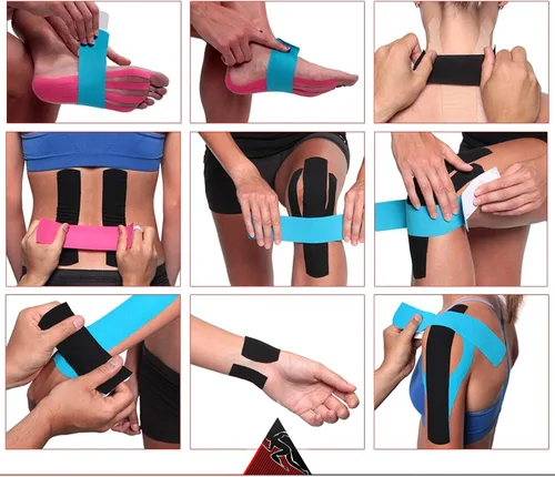 Vista 4 de Cinta de kinesiología, paquete de 2 rollos de fisio a granel para pieles sensibles. Cinta de terapia física K para rodilla, hombro, tobillo, muñeca