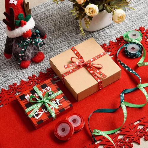 Vista 5 de SANNIX 12 rollos de cinta de Navidad de 60 yardas para envoltura de regalos, cinta de envoltura de Navidad de 3/8 pulgadas con estampado de copos