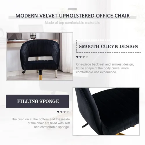 Vista 3 de Eifizek Silla de escritorio de oficina de terciopelo, moderna silla de escritorio ajustable para el hogar con ruedas, silla giratoria para Negro