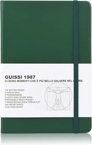 Vista 12 de Guissi Cuaderno clásico de cuadrícula de puntos, tapa dura A5, papel grueso sin ácidos de 2.82 oz/m², con bolsillo interior fino, piel sintética