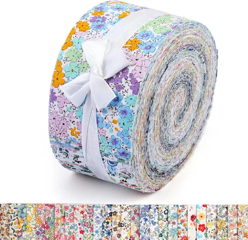 Vista 9 de 45 piezas de rollos de tela, tiras de tela precortadas para acolchar, tela de acolchado de algodón para manualidades de patchwork, algodón de tejido
