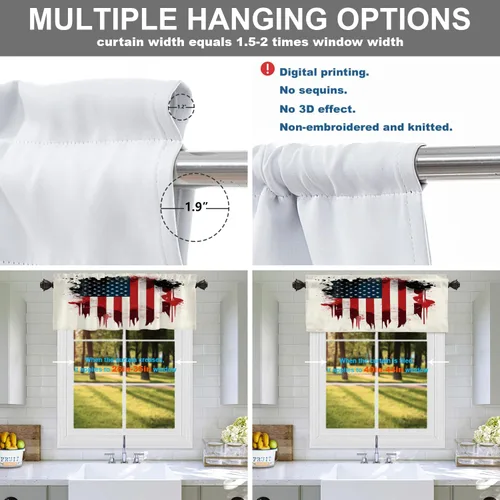 Vista 132 de Batmerry American Flag Ink Dot Blackout Tier Curtains, Red Blue White Stars Abstract Thermal Insulated Half Curtain Rod Pocket Small Valance for