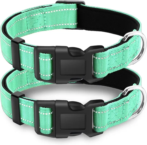Vista 11 de Paquete de 2 collares reflectantes para perro con hebilla de bloqueo de seguridad, ajustable, suave, transpirable, cómodo, de nailon para perros