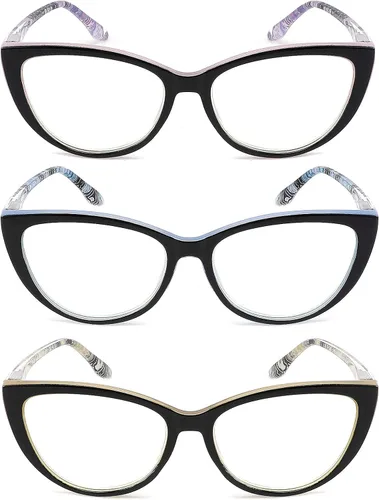 Vista 7 de Paquete de 3 lentes de lectura con bloqueo de luz azul, para mujer, diseño elegante de ojo de gato, antifatiga ocular y deslumbramiento, +1.0 de 3