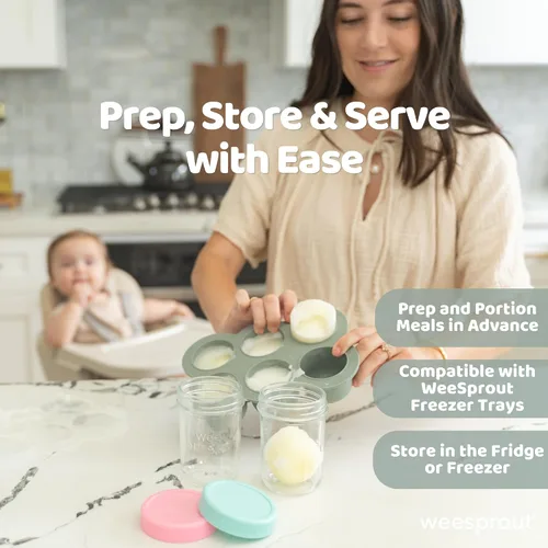 Vista 3 de WeeSprout Tarros de vidrio para almacenamiento de alimentos para bebés con tapas (4 onzas, 6 unidades) para aperitivos, puré, recipientes pequeños