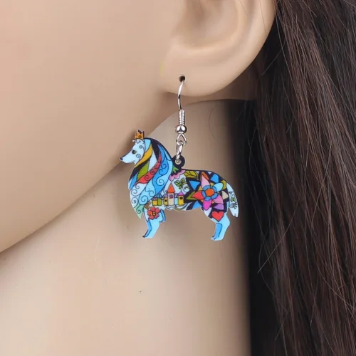 Vista 4 de BONSNY Dog Collection Border ROUGH COLLIE - Pendientes de acrílico para mujer