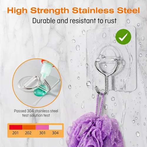 Vista 4 de Ganchos de Pared Adhesivos para Colgar de Servicio Pesado 33lb(Máx), Impermeables y Resistentes al Óxido Ganchos Autoadhesivos Transparentes