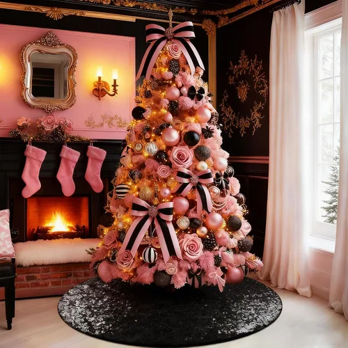Vista 5 de Falda de lentejuelas para árbol de Navidad, 48 pulgadas, doble capa, para bodas y fiestas