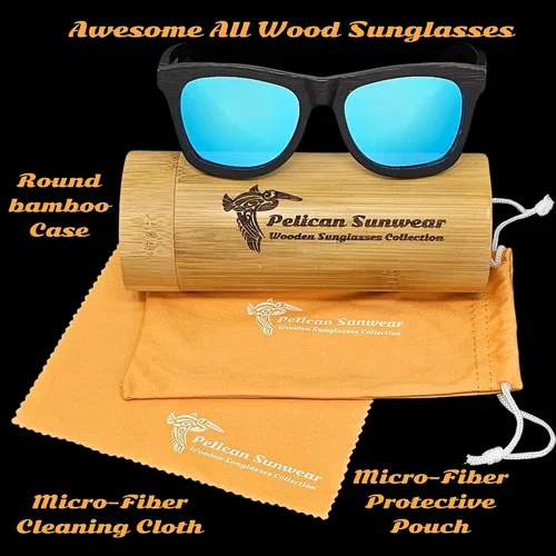 Vista 3 de Gafas de sol de madera Polarizadas Marco de madera vintage 100% protección UVAUVB Funda de bambú Hombres y mujeres