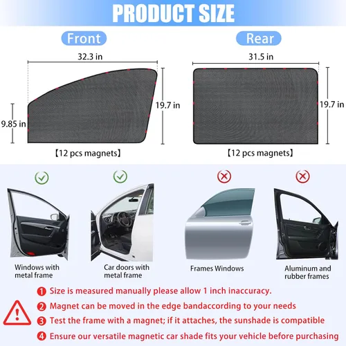 Vista 6 de ZATOOTO Sombras de Coche para Ventanas Traseras para Bebé, Sombras de Ventana de Coche de Malla Magnética Sombra Solar para Ventana de Coche
