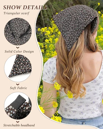 Vista 3 de HAIMEIKANG Bandana floral para mujer, bandanas bohemias para el cabello, bufanda, triángulo, bandas para el cabello, bufanda vintage para la cabeza