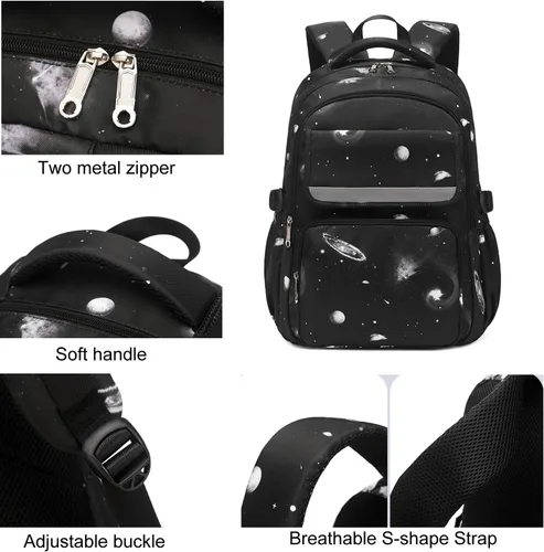 Vista 3 de Mochila JiaYou con patrón espacial de la galaxia para niños, primaria, escuela media, mochila de día para hombres, mochila para portátil