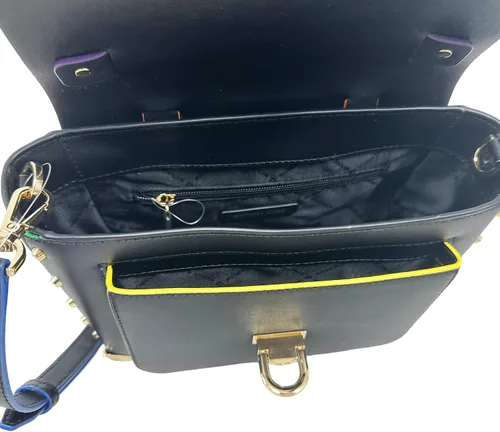 Vista 3 de Michael Kors Manhattan - Bolso de mano de cuero con ribete de contraste negro mediano, Negro