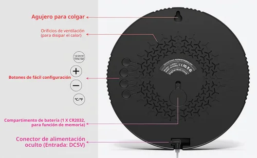 Vista 4 de Reloj de pared digital con pantalla LED grande, fecha, temperatura, brillo automático Pequeño reloj [ENCHUFE] Reloj de pared eléctrico moderno