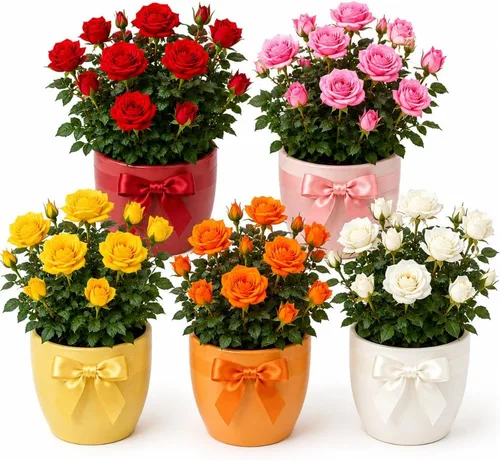 Vista 6 de Orange Mini Rose Plant Live, 4-5 Inc Tall, Spring Blooming Miniature Rose