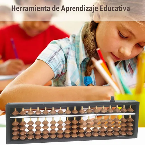 Vista 4 de Ábaco Soroban Profesional de 17 Columnas, Ábaco Matemático Estándar de Dígitos, Herramienta de Cálculo Matemático con Botón de Reinicio para Adultos