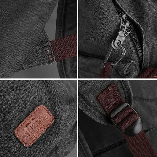 Vista 3 de Mochila de lona Muzee para hombres y mujeres con compartimento para laptop Negro
