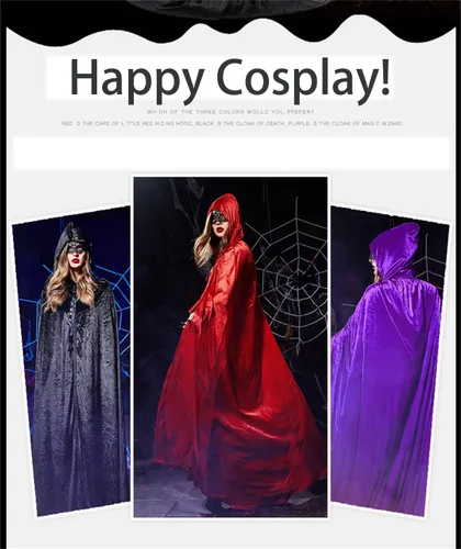 Vista 4 de Capa con capucha unisex, capa de terciopelo larga para Halloween, bruja, mago, vampiro, cosplay, accesorios de fiesta