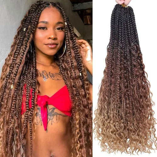 Vista 22 de Unionbeauty - 8 paquetes de trenzas bohemias de diosa en caja, de ganchillo de pelo para mujer negra, 8 pulgadas de trenzas de caja bob bohemias
