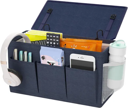 Vista 20 de Edudif Organizador de cabecera de cama de doble propósito, organizador de mesita de noche con 6 bolsillos, organizador de cama versátil con solución