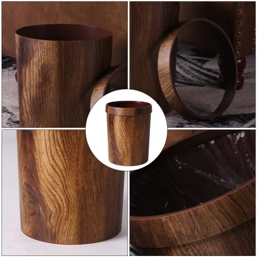 Vista 8 de BESPORTBLE Bote de basura para madera, marrón claro, plástico, parte superior abierta, 13 x 13 x 12 pulgadas