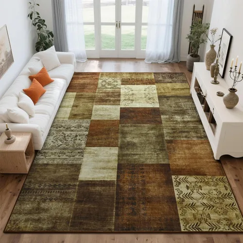 Vista 11 de Tepook Alfombras de área de 5 x 7 pies para sala de estar, alfombra geométrica grande moderna para dormitorio, alfombra de retazos lavable