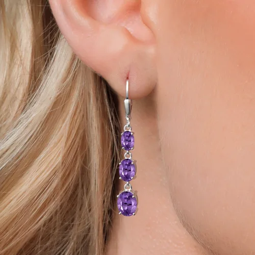 Vista 3 de Gem Stone King Aretes colgantes de plata de ley 925 con piedra natal de 3 piedras ovalados de 0.315 x 0.236 in, 0.276 x 0.197 in y 0.236 x 0.157 in