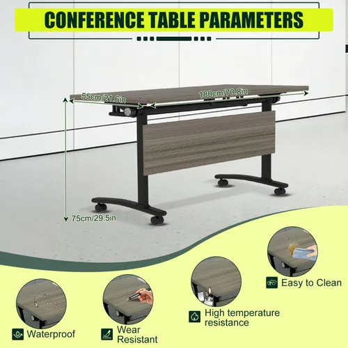 Vista 2 de Mesas plegables para sala de conferencias, mesa de entrenamiento móvil abatible con ruedas giratorias de 360°, mesa de conferencias moderna Olmo
