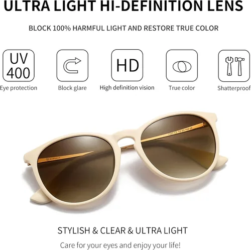 Vista 2 de SUNGAIT Gafas de sol redondas vintage para mujeres y hombres, estilo clásico retro