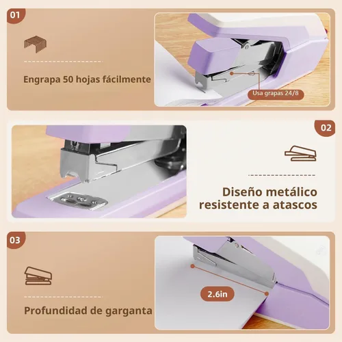 Vista 5 de Deli Engrapadora, Engrapadoras sin esfuerzo para escritorio, capacidad de 40-50 hojas resistente, un toque, sin esfuerzo, fácil de cargar, con 1500
