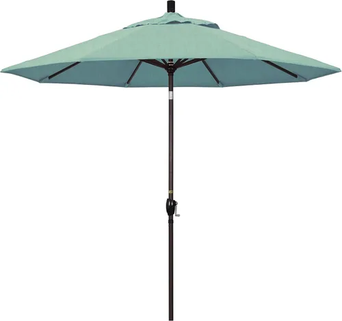 Vista 8 de California Umbrella Paraguas redondo de aluminio del mercado de 9', elevación de manivela, inclinación del botón, poste de bronce Azul (Air Blue)