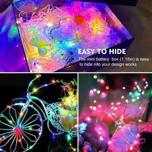 Vista 4 de AIKEI Paquete de 12 luces LED de hadas que funcionan con pilas, guirnaldas de luces impermeables de 7 pies, 20 luces LED de luciérnagas estrelladas