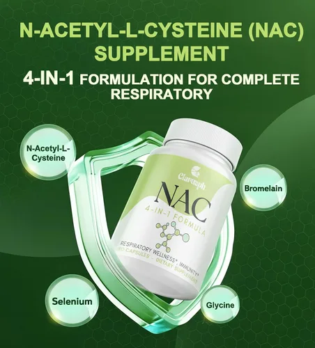 Vista 7 de Suplemento NAC para respiratorio e inmunidad* y pulmón* NAC para antioxidantes N-acetilcisteína 4 en 1 1200 mg con glicina para aumentar*