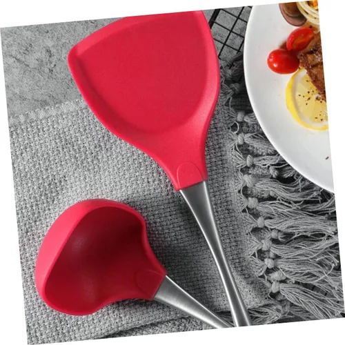 Vista 4 de LABRIMP Cuchara de silicona para servir cucharas de acero inoxidable utensilios de cocina de acero inoxidable mango cucharón cuchara de sopa