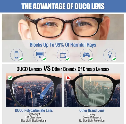 Vista 5 de DUCO Lentes de luz azul para niños, niñas, niños, videojuegos, computadora, TV, teléfono, anteojos falsos para niños de 6 a 10 años, anti luz azul
