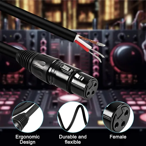 Vista 5 de XMSJSIY Cable de micrófono XLR, cable desnudo, 3 pines, altavoz XLR, cable de micrófono de audio, conector de extremo abierto, cable de extensión